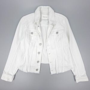 BLANK NYC Western Raw Hem Cropped Jean Jacket Button Down Trucker White Denim XS